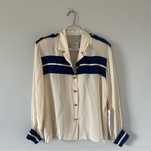 Adrianna Papéll | vintage silk gold navy cream button down shirt